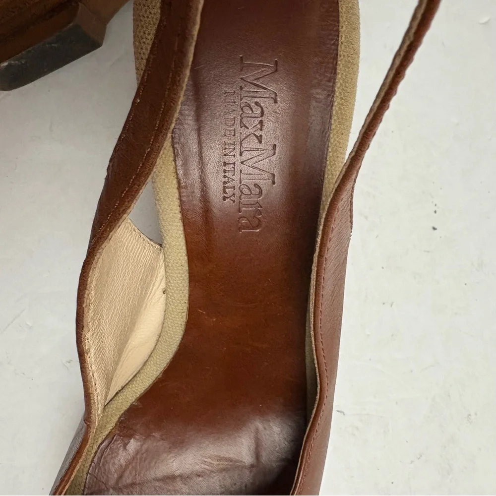 MaxMara Brown Leather Slingback Wedge Sandals Women’s size 37 6.5 Italy - Picture 10 of 10